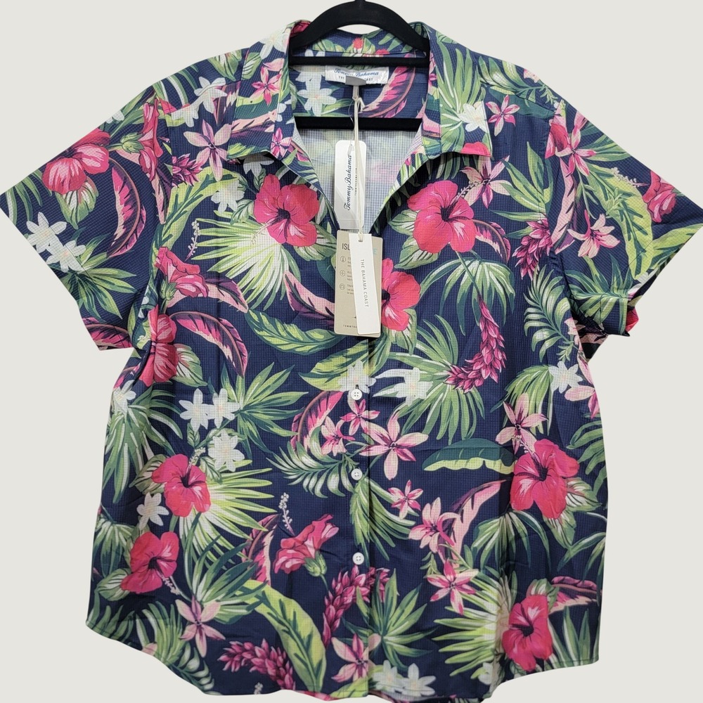 Tommy Bahama Tropical Twist Camp Shirt Island Navy Floral Mens Large NEW $128